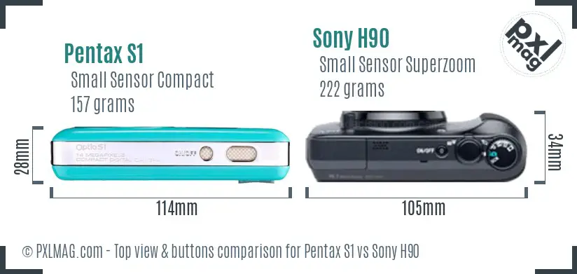 Pentax S1 vs Sony H90 top view buttons comparison
