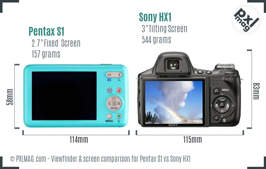 Pentax S1 vs Sony HX1 Screen and Viewfinder comparison