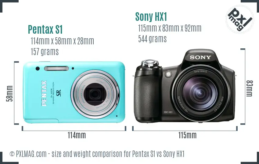 Pentax S1 vs Sony HX1 size comparison