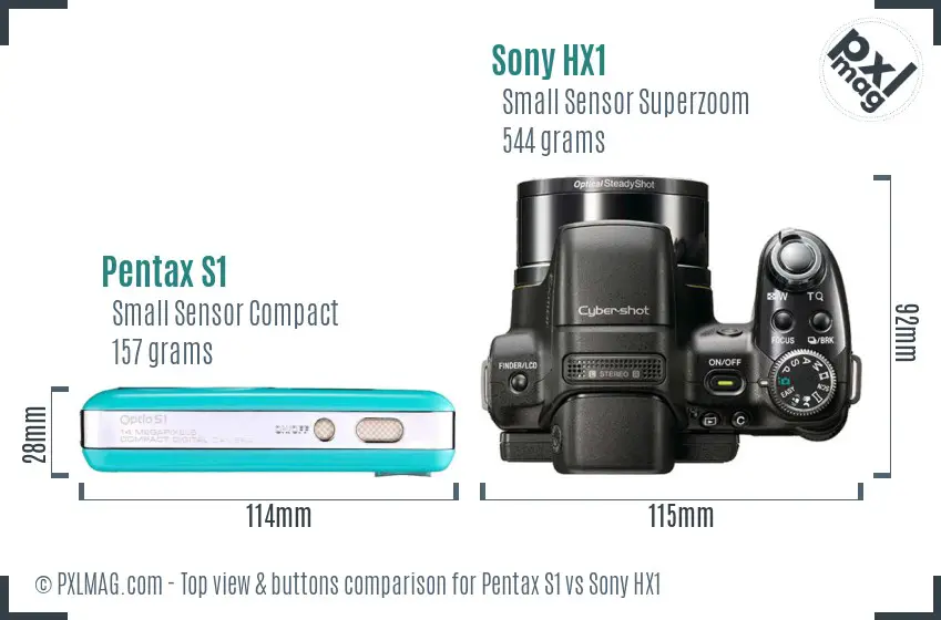 Pentax S1 vs Sony HX1 top view buttons comparison