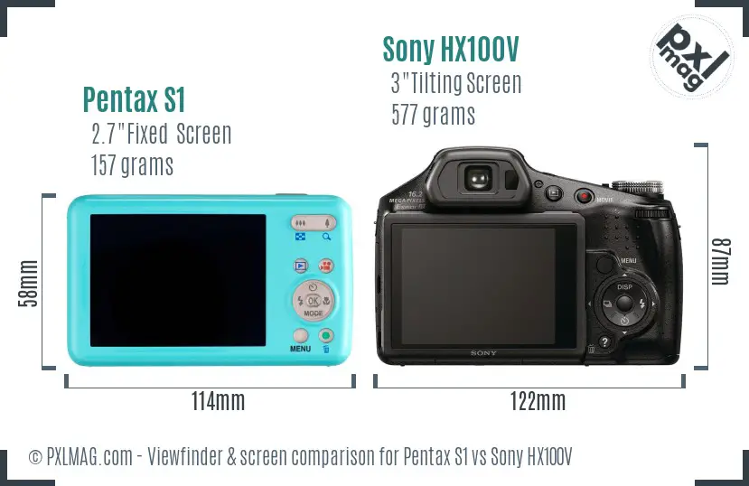 Pentax S1 vs Sony HX100V Screen and Viewfinder comparison