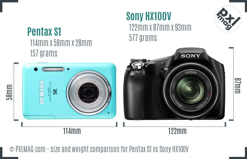 Pentax S1 vs Sony HX100V size comparison