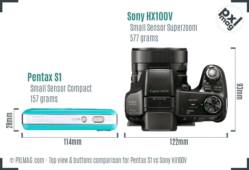 Pentax S1 vs Sony HX100V top view buttons comparison