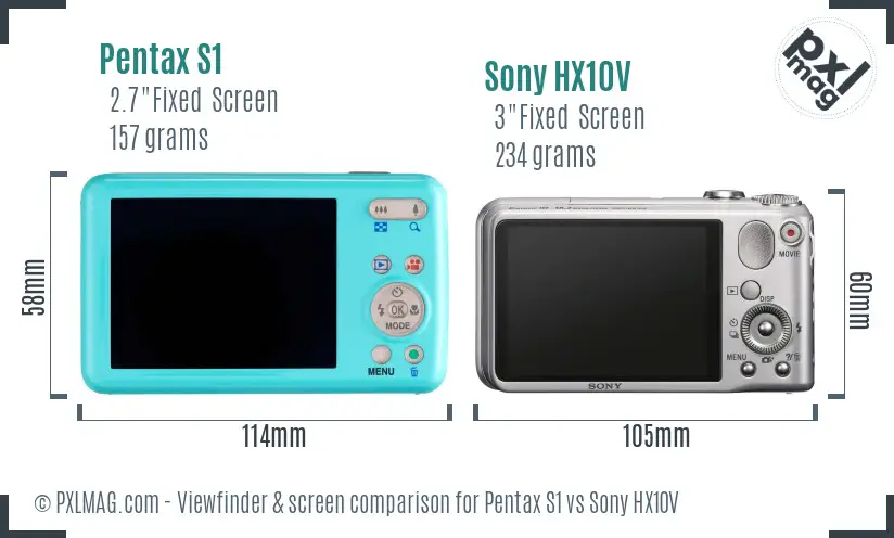 Pentax S1 vs Sony HX10V Screen and Viewfinder comparison