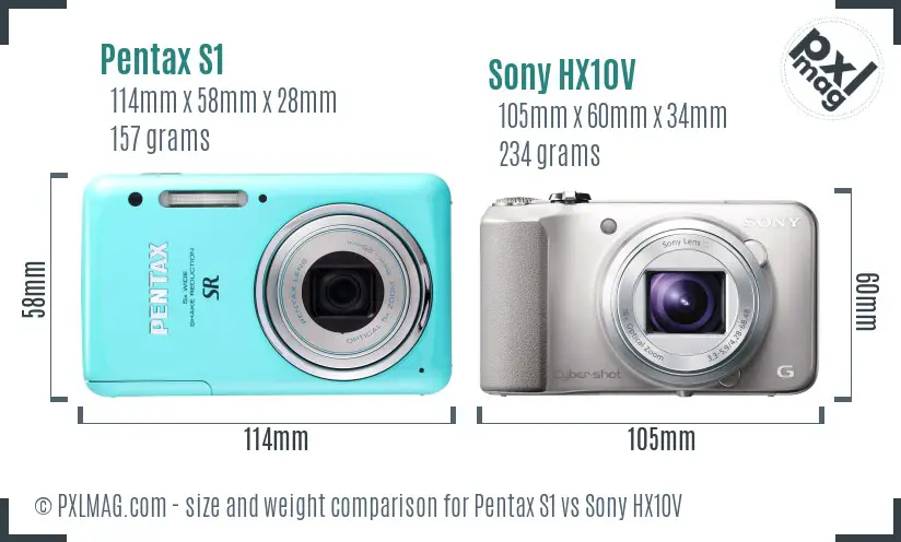 Pentax S1 vs Sony HX10V size comparison