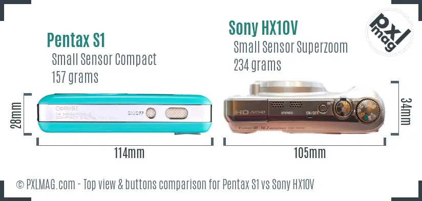 Pentax S1 vs Sony HX10V top view buttons comparison