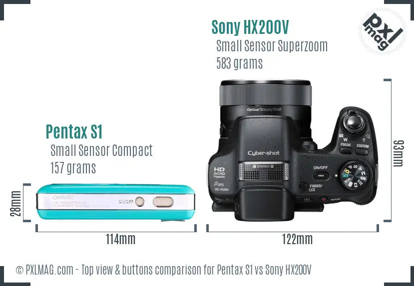 Pentax S1 vs Sony HX200V top view buttons comparison Pentax S1 vs Sony HX200V top view buttons comparison