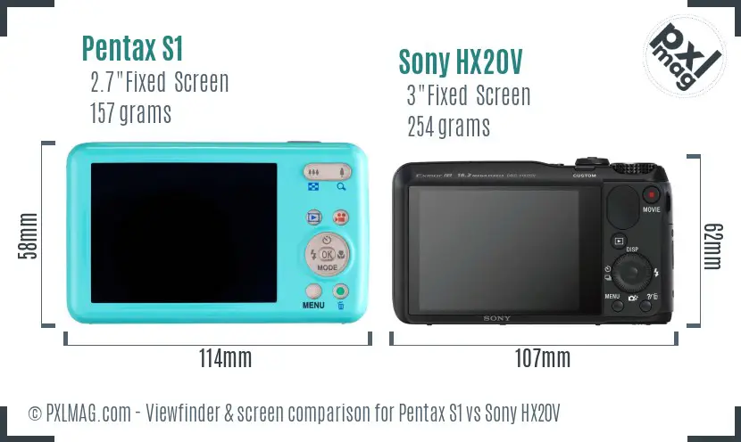 Pentax S1 vs Sony HX20V Screen and Viewfinder comparison