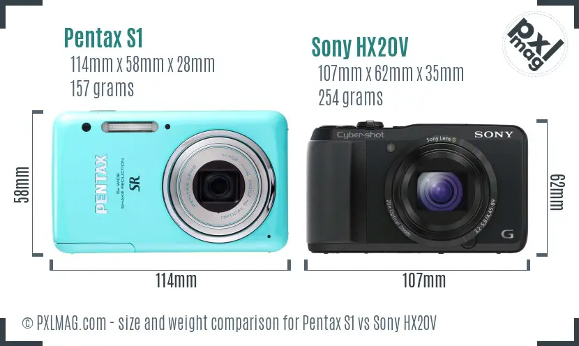 Pentax S1 vs Sony HX20V size comparison