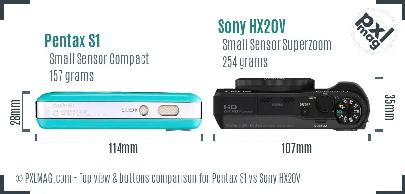 Pentax S1 vs Sony HX20V top view buttons comparison