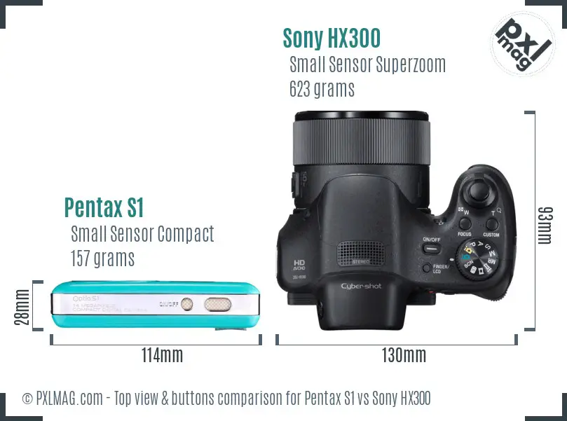 Pentax S1 vs Sony HX300 top view buttons comparison Pentax S1 vs Sony HX300 top view buttons comparison