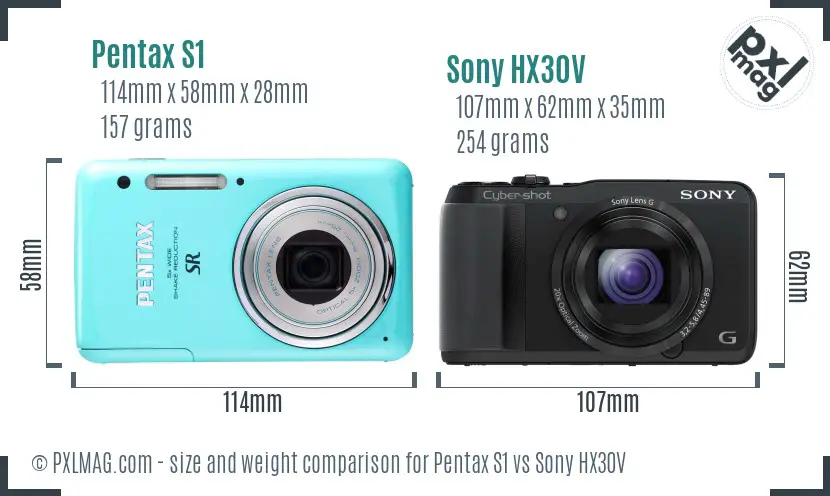 Pentax S1 vs Sony HX30V size comparison Pentax S1 vs Sony HX30V size comparison