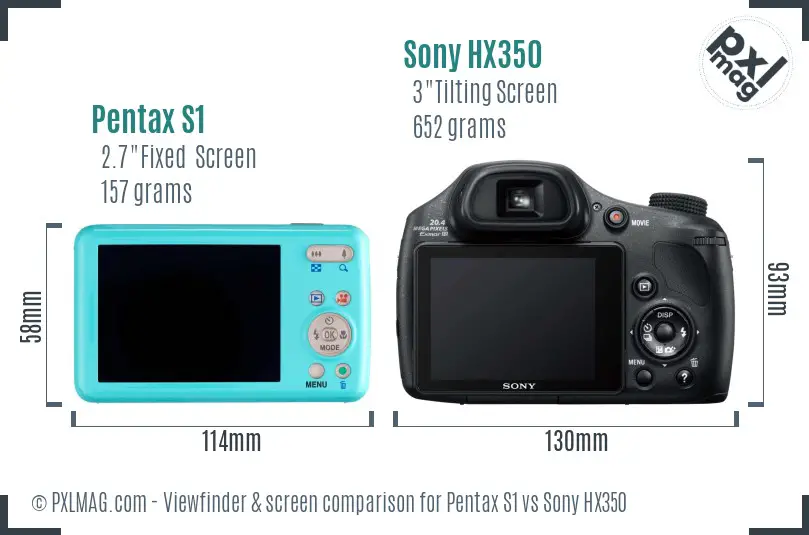 Pentax S1 vs Sony HX350 Screen and Viewfinder comparison Pentax S1 vs Sony HX350 Screen and Viewfinder comparison
