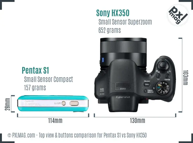 Pentax S1 vs Sony HX350 top view buttons comparison Pentax S1 vs Sony HX350 top view buttons comparison