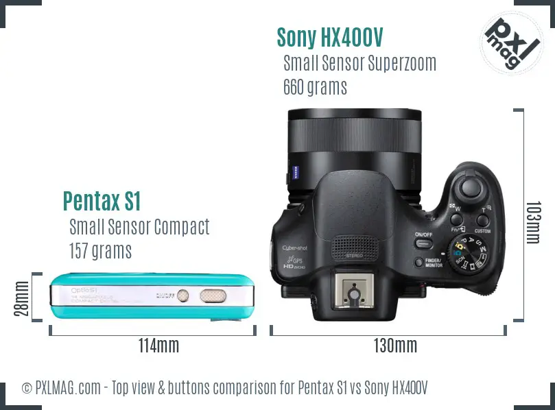 Pentax S1 vs Sony HX400V top view buttons comparison