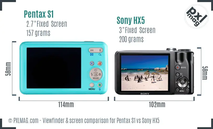 Pentax S1 vs Sony HX5 Screen and Viewfinder comparison