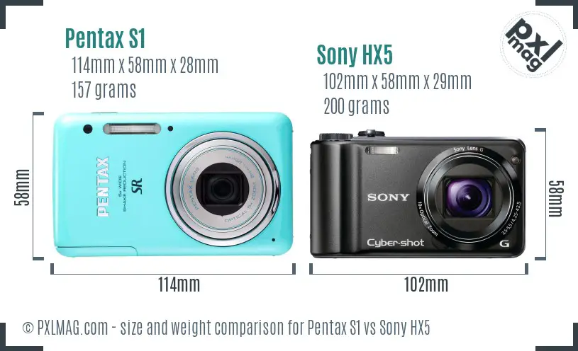 Pentax S1 vs Sony HX5 size comparison