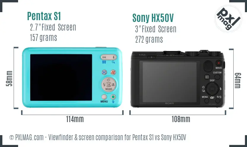 Pentax S1 vs Sony HX50V Screen and Viewfinder comparison Pentax S1 vs Sony HX50V Screen and Viewfinder comparison