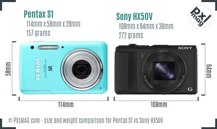 Pentax S1 vs Sony HX50V size comparison Pentax S1 vs Sony HX50V size comparison