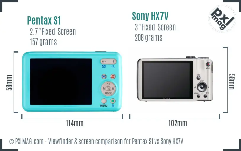 Pentax S1 vs Sony HX7V Screen and Viewfinder comparison