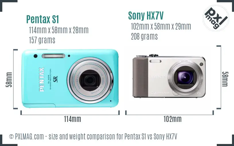 Pentax S1 vs Sony HX7V size comparison