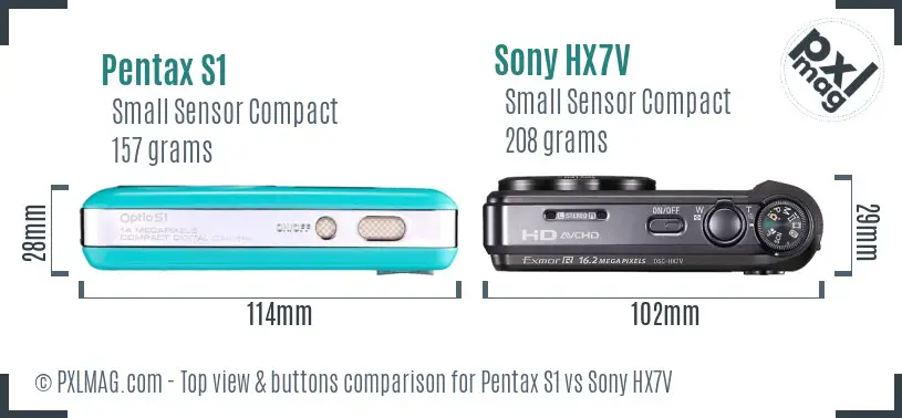 Pentax S1 vs Sony HX7V top view buttons comparison