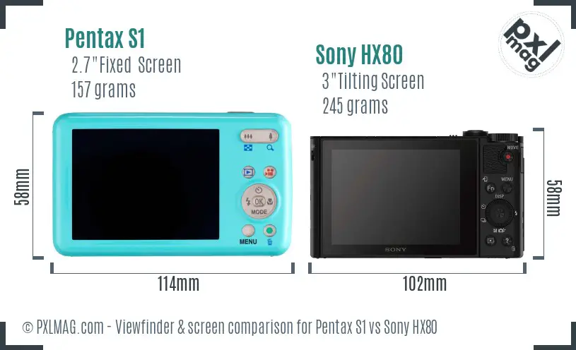 Pentax S1 vs Sony HX80 Screen and Viewfinder comparison