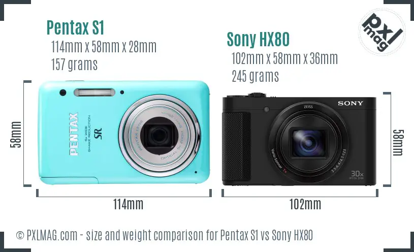 Pentax S1 vs Sony HX80 size comparison