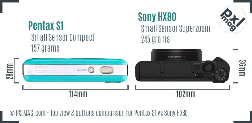Pentax S1 vs Sony HX80 top view buttons comparison