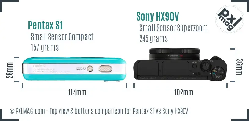 Pentax S1 vs Sony HX90V top view buttons comparison