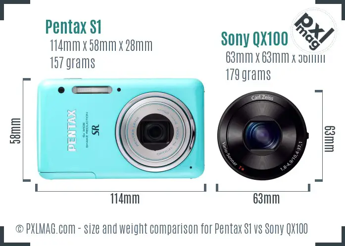 Pentax S1 vs Sony QX100 size comparison Pentax S1 vs Sony QX100 size comparison