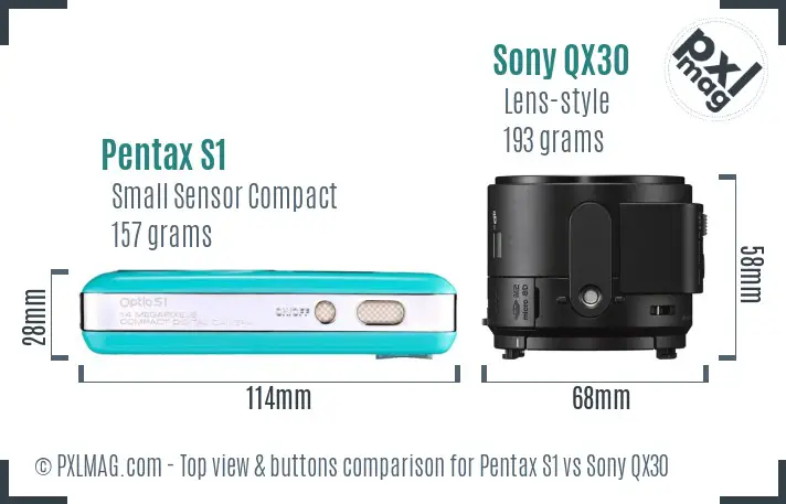 Pentax S1 vs Sony QX30 top view buttons comparison