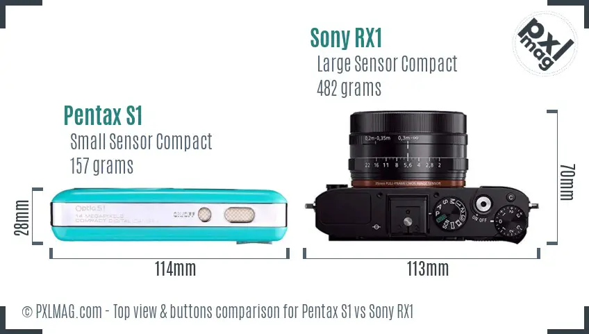 Pentax S1 vs Sony RX1 top view buttons comparison