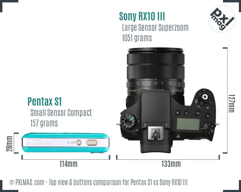 Pentax S1 vs Sony RX10 III top view buttons comparison