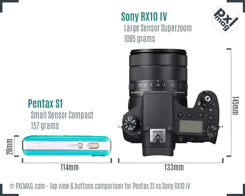 Pentax S1 vs Sony RX10 IV top view buttons comparison Pentax S1 vs Sony RX10 IV top view buttons comparison