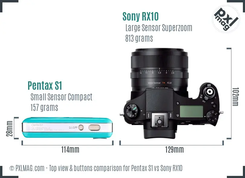 Pentax S1 vs Sony RX10 top view buttons comparison