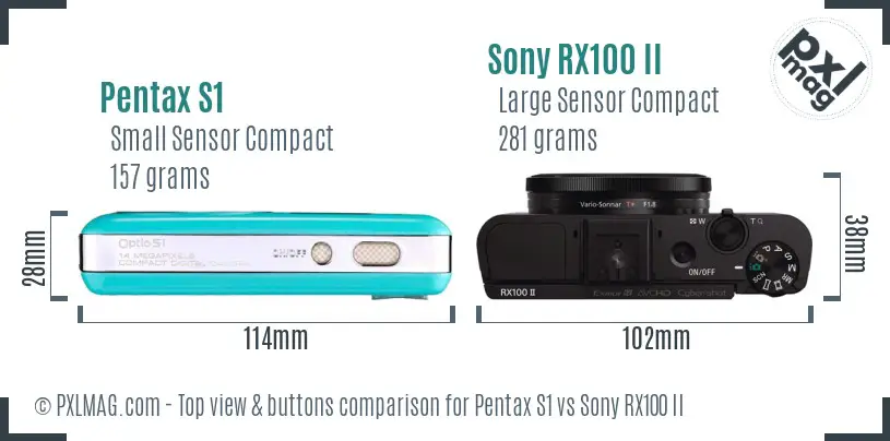 Pentax S1 vs Sony RX100 II top view buttons comparison Pentax S1 vs Sony RX100 II top view buttons comparison