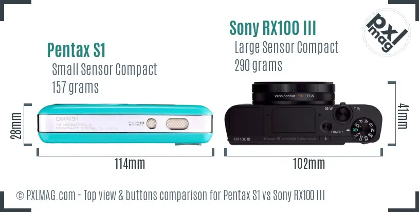 Pentax S1 vs Sony RX100 III top view buttons comparison