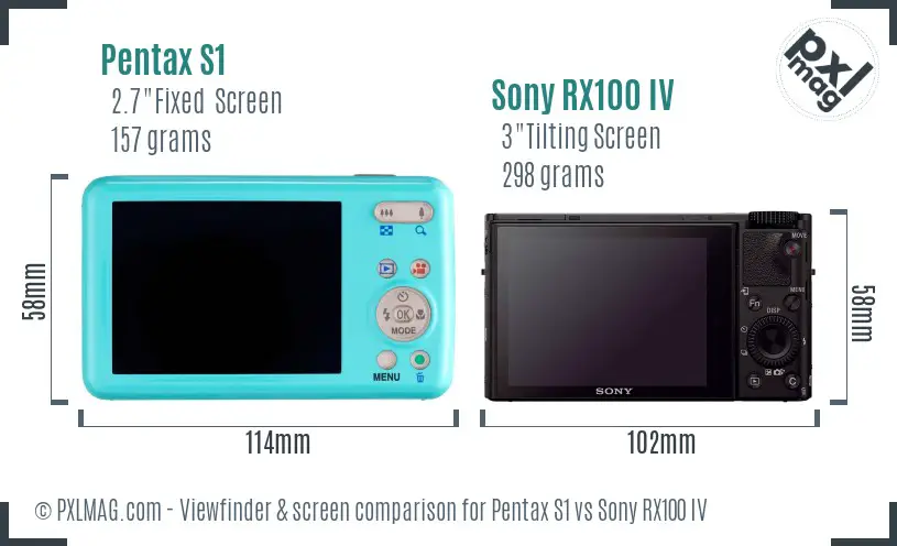 Pentax S1 vs Sony RX100 IV Screen and Viewfinder comparison