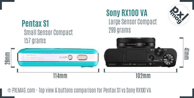 Pentax S1 vs Sony RX100 VA top view buttons comparison