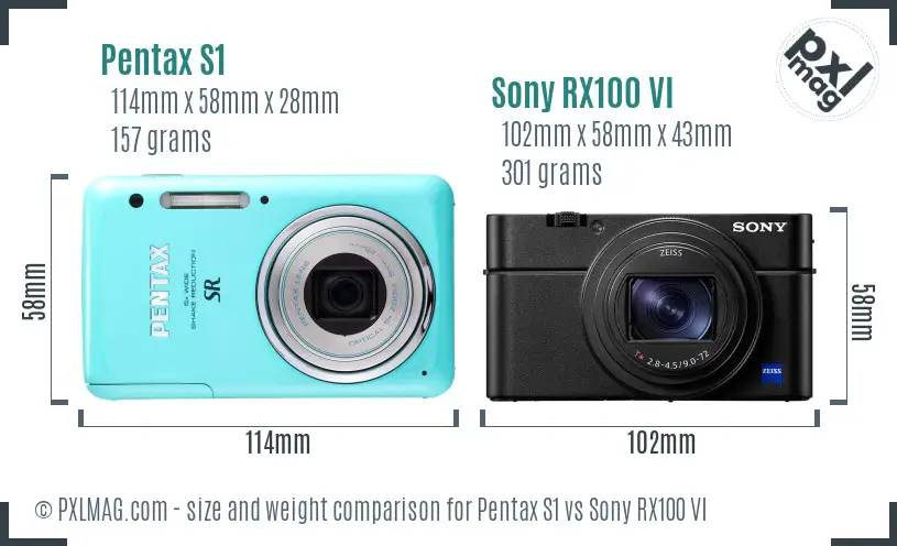 Pentax S1 vs Sony RX100 VI size comparison Pentax S1 vs Sony RX100 VI size comparison