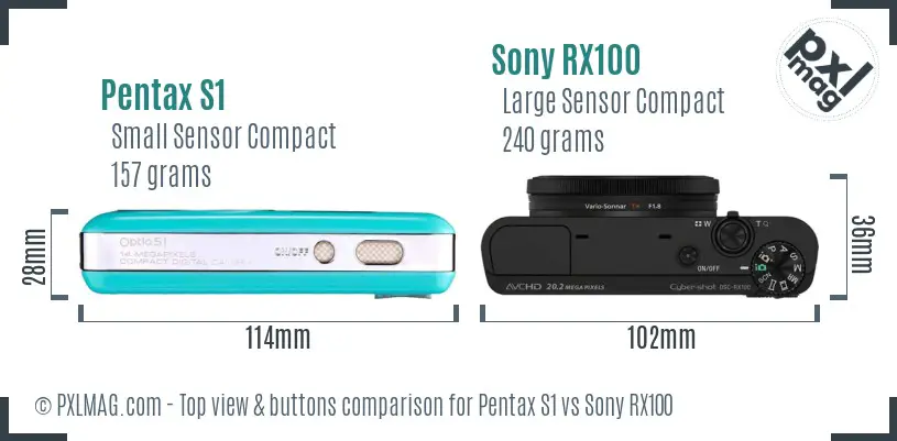 Pentax S1 vs Sony RX100 top view buttons comparison Pentax S1 vs Sony RX100 top view buttons comparison