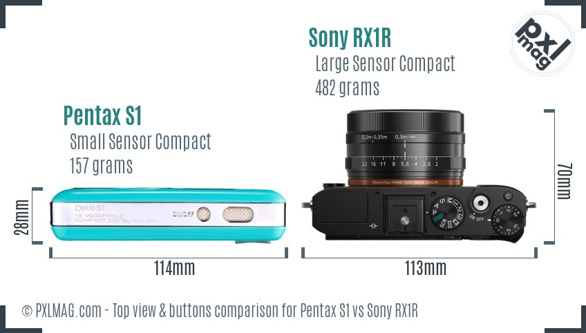 Pentax S1 vs Sony RX1R top view buttons comparison