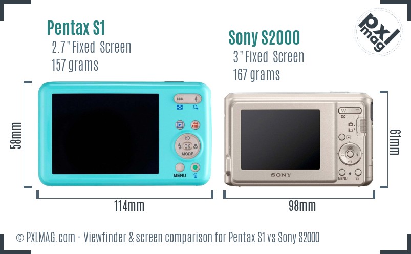 Pentax S1 vs Sony S2000 Screen and Viewfinder comparison