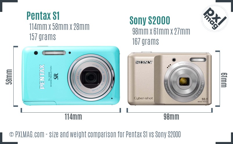 Pentax S1 vs Sony S2000 size comparison