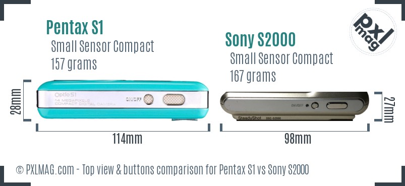 Pentax S1 vs Sony S2000 top view buttons comparison