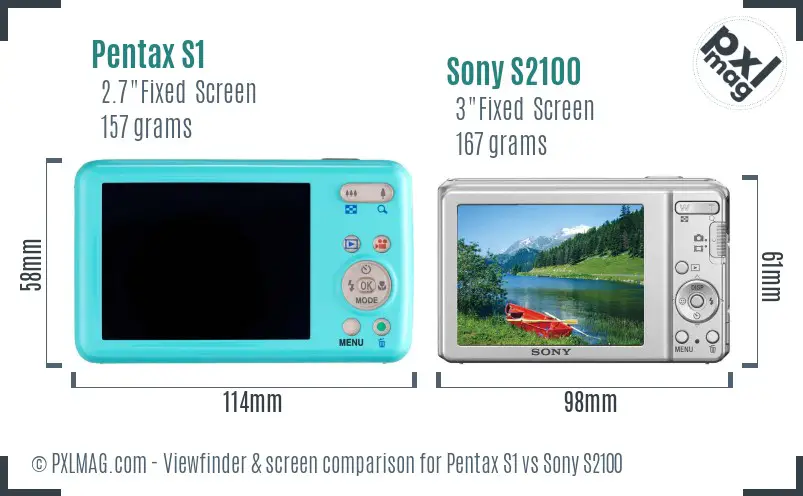 Pentax S1 vs Sony S2100 Screen and Viewfinder comparison
