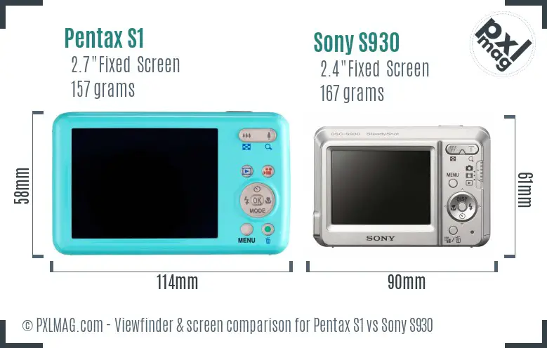 Pentax S1 vs Sony S930 Screen and Viewfinder comparison