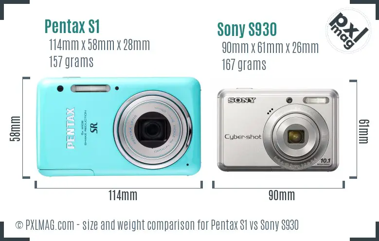 Pentax S1 vs Sony S930 size comparison