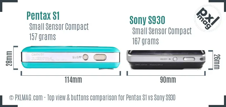 Pentax S1 vs Sony S930 top view buttons comparison